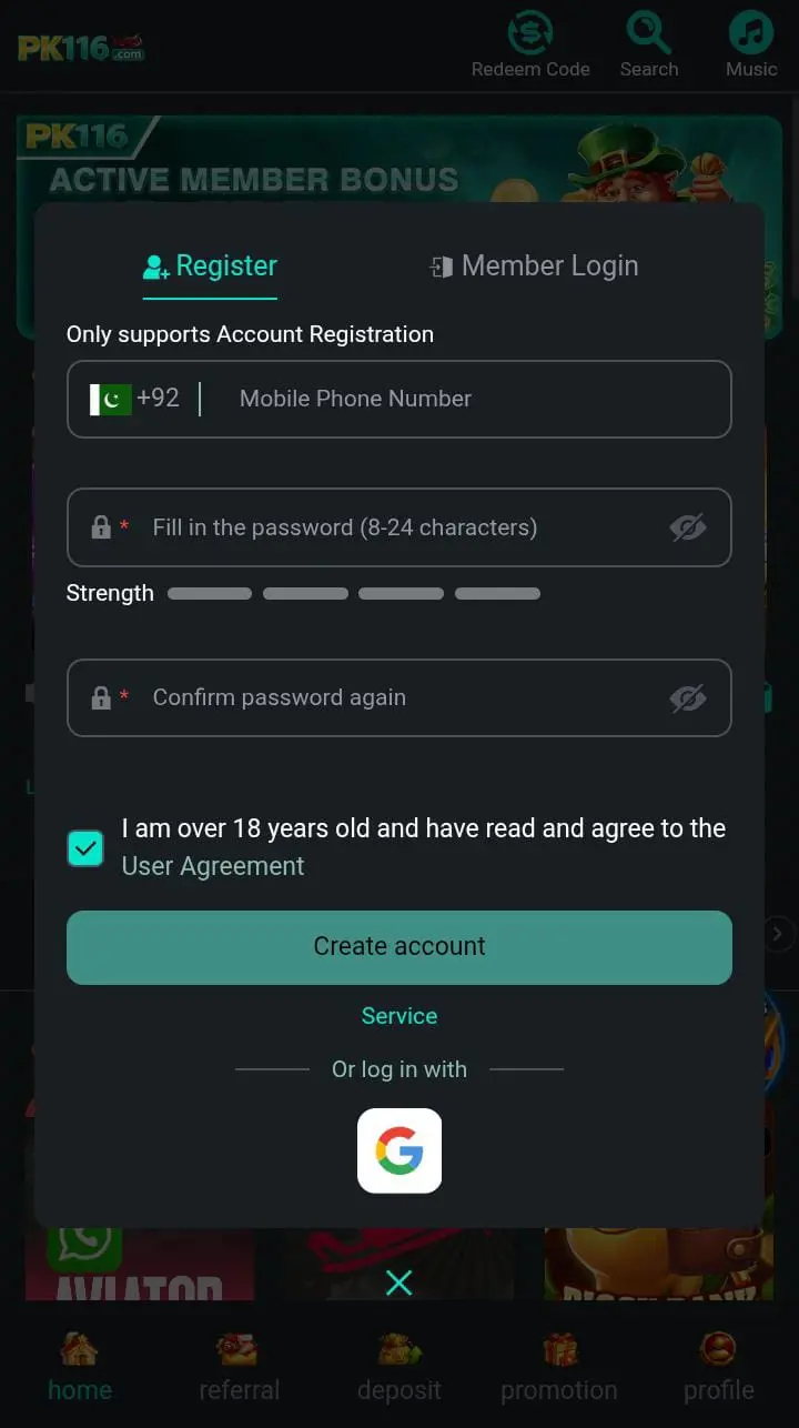 PK116 Game Register
